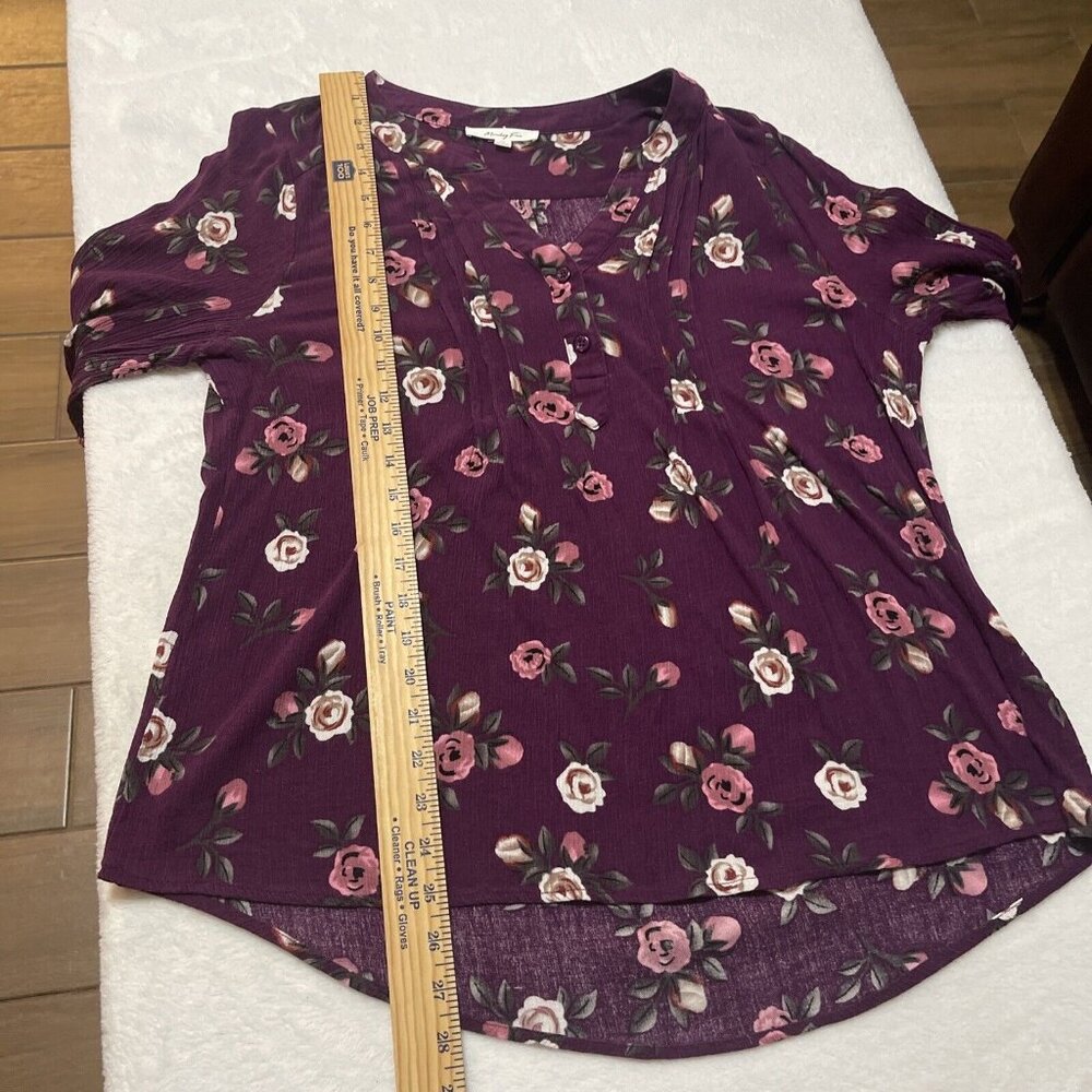 Womens Size XL Monday Fun Floral 3/4 Sleeve Pullover Blouse Tunic - Picture 10 of 12